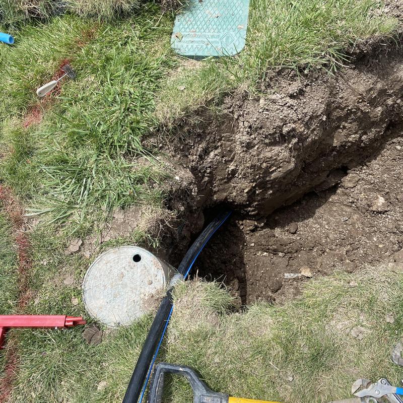 Water main trenchless replacement with excavation at meter Water main trenchless replacement with excavation at meter