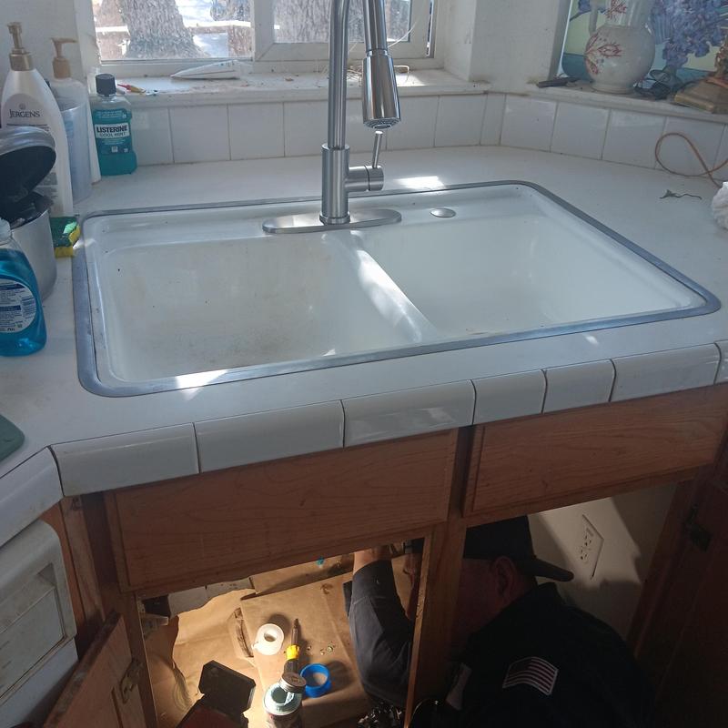 Kitchen sink faucet and shut-off valves installation