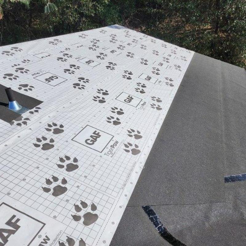 GAF Tiger Paw roof underlayment on cabin roof