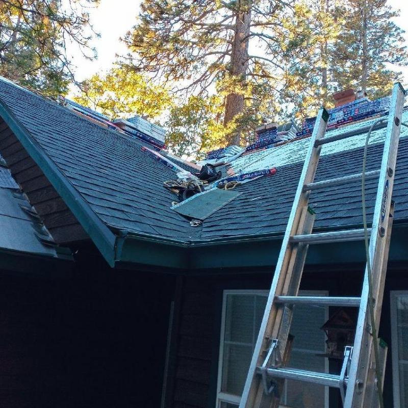 Asphalt shingle roof replacement with ladder in Twain Hart