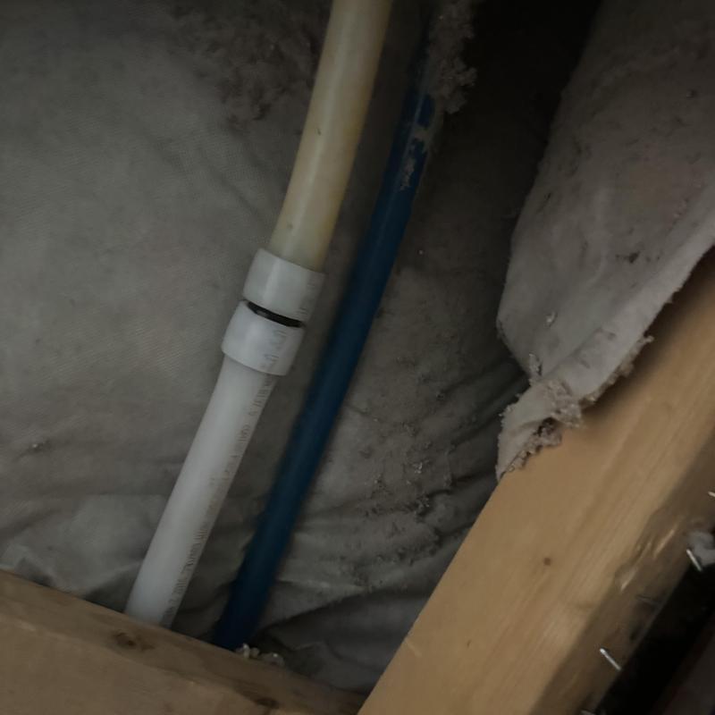 1 inch PEX waterline with coupling inside wall cavity 1 inch PEX waterline with coupling inside wall cavity
