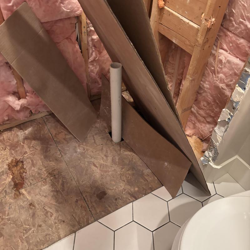 Shower plumbing pipe exposed during tub shower removal Shower plumbing pipe exposed during tub shower removal