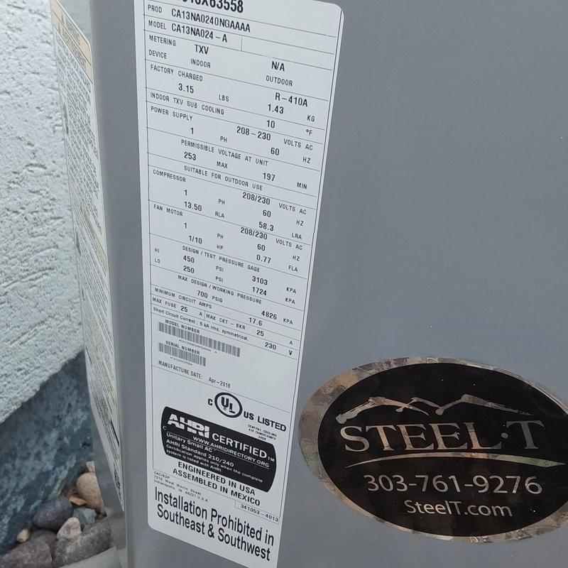Carrier air conditioner model CA13NA label close-up