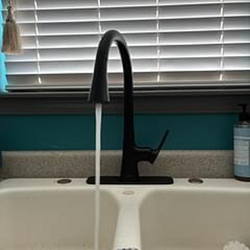 Kitchen faucet black high-arc with running water