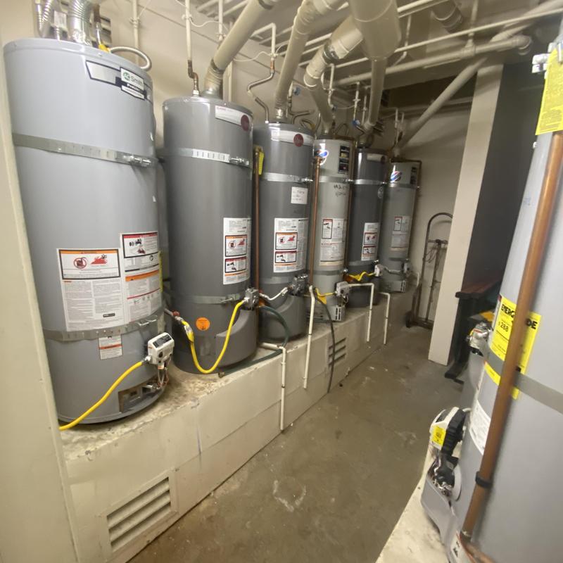 Water heaters in commercial building utility room