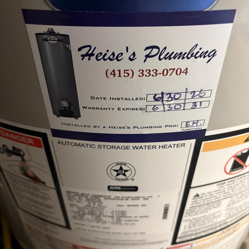 Automatic storage water heater with warranty sticker