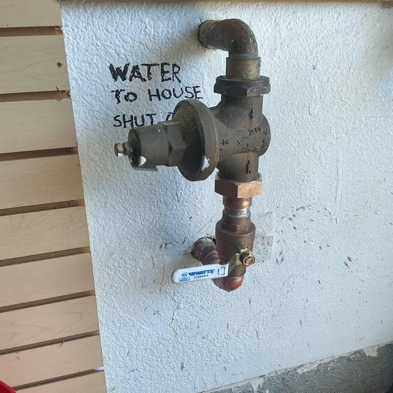 Main water shut-off ball valve with new brass valve installed