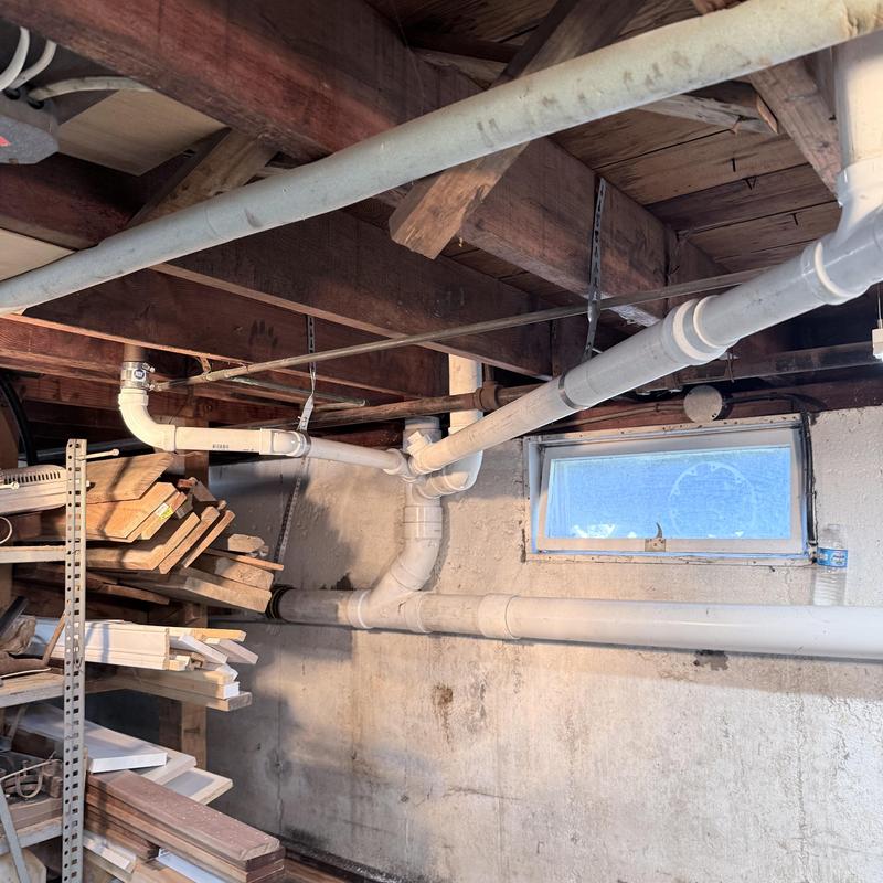 PVC drain pipe replacement in basement ceiling space PVC drain pipe replacement in basement ceiling space
