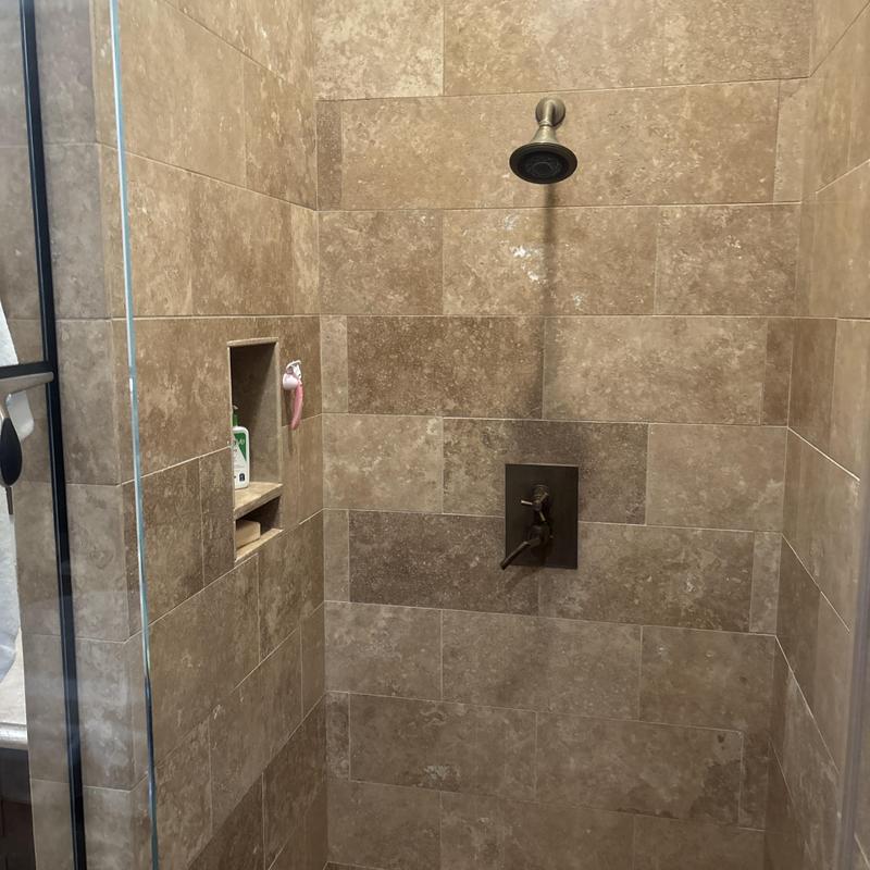 Shower valve and head installation in tiled shower