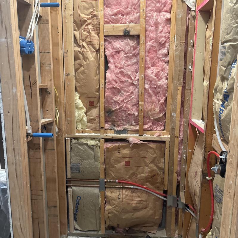Shower valve rough-in with tub drain installation
