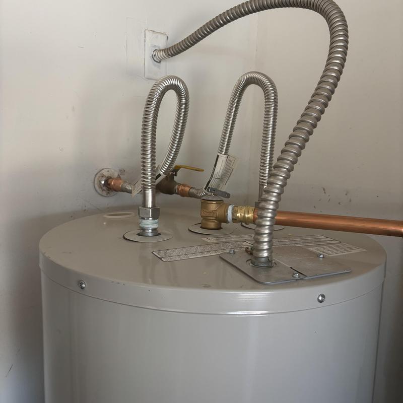 Water heater with flexible gas and water lines