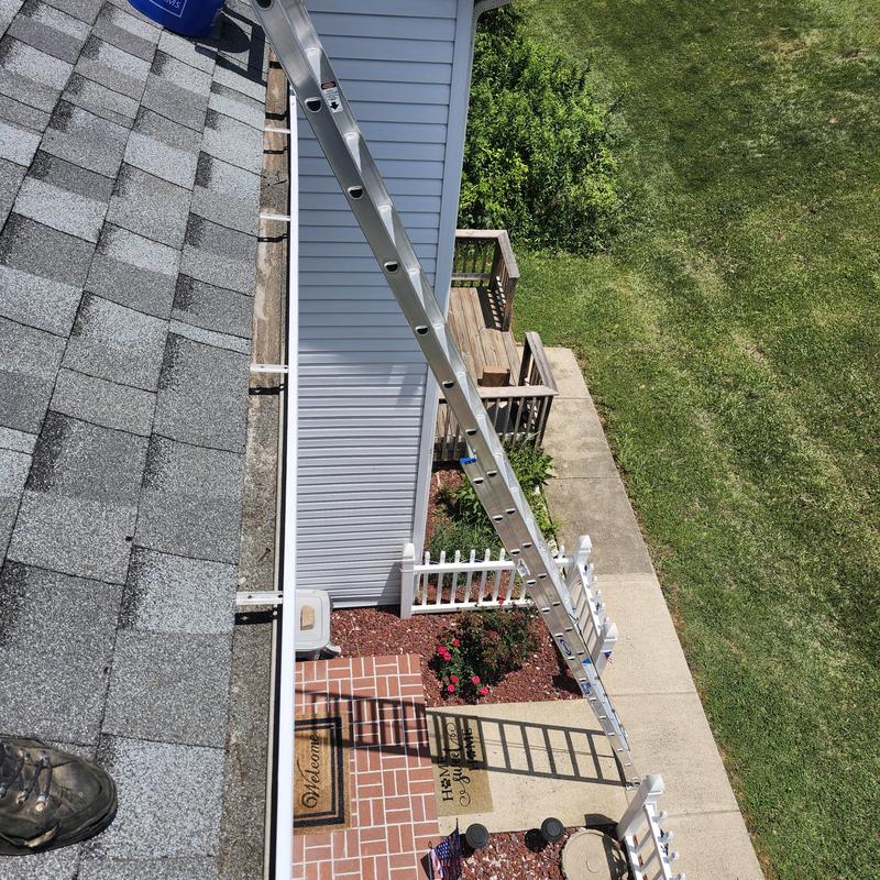 Gutter system with ladder for cleaning access Gutter system with ladder for cleaning access