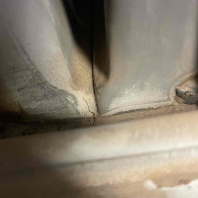 Reznor heater cracked heat exchanger close-up Reznor heater cracked heat exchanger close-up