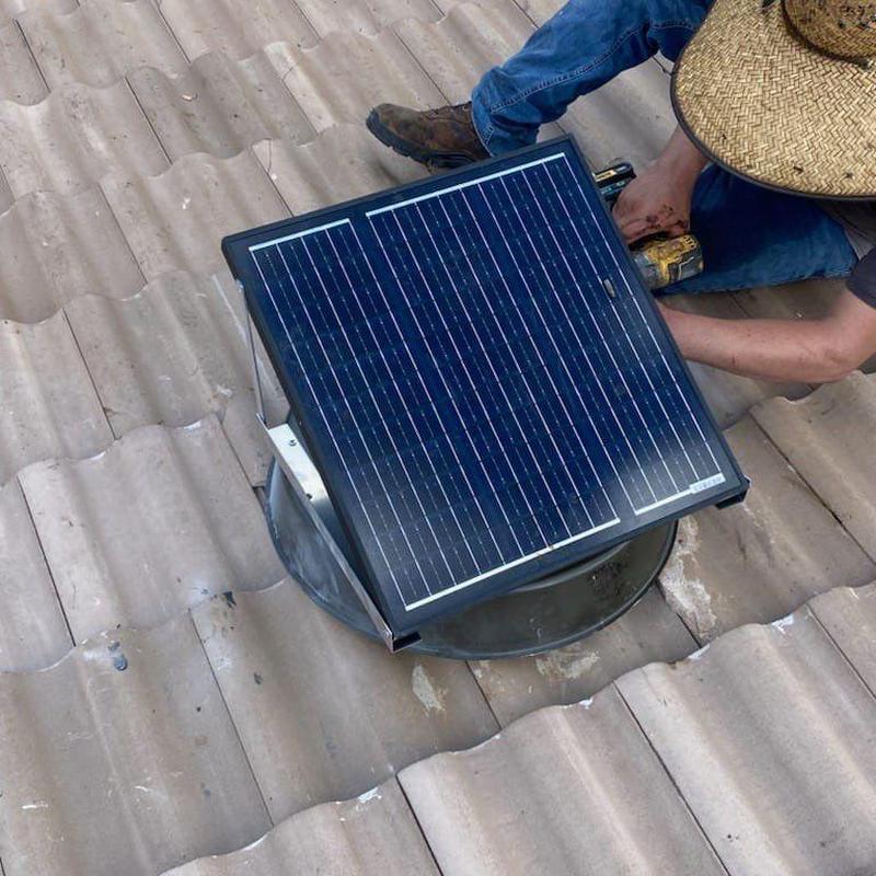 Solar exhaust fan on concrete tile roof installation Solar exhaust fan on concrete tile roof installation