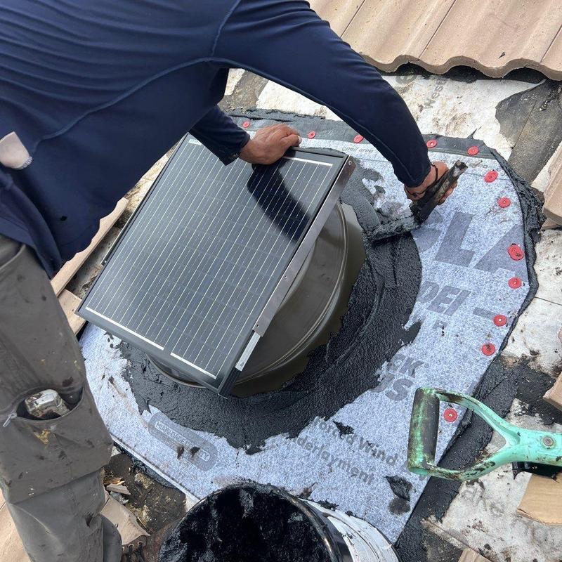 Solar panel roof penetration waterproofing with exhaust fan Solar panel roof penetration waterproofing with exhaust fan