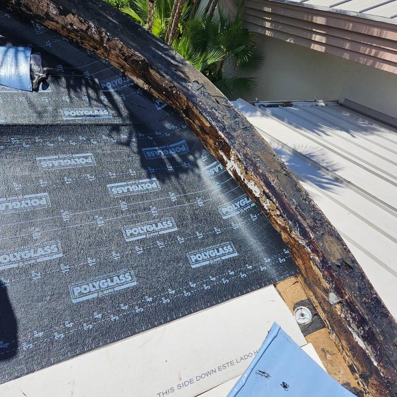 Flat roof edge with new Polyglass underlayment installed Flat roof edge with new Polyglass underlayment installed