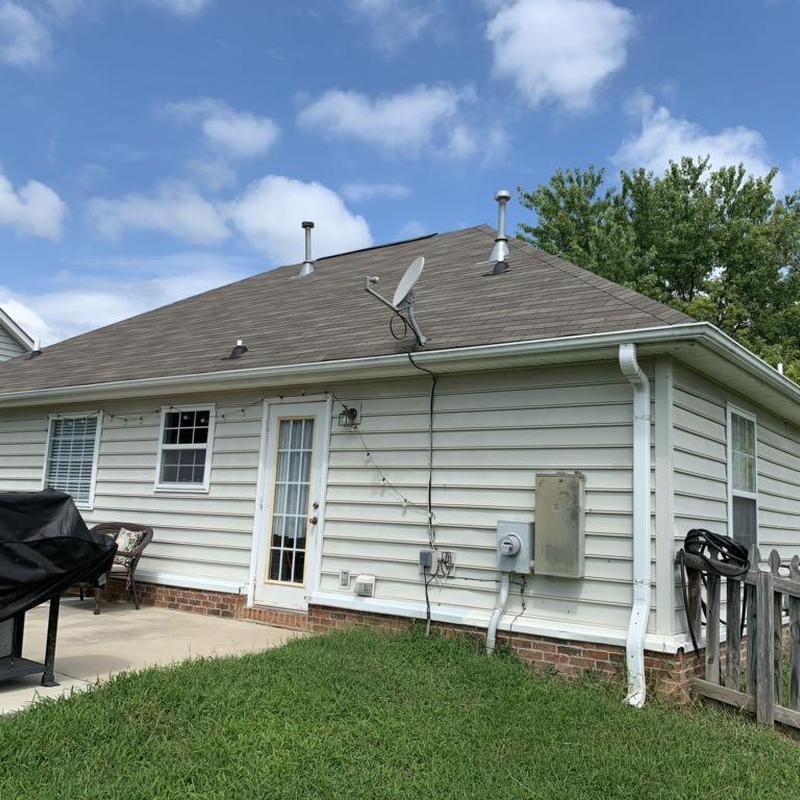 Asphalt shingle roof on single-story house