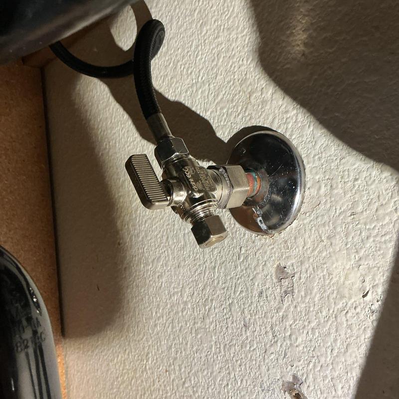 Three-way shut off valve under kitchen sink