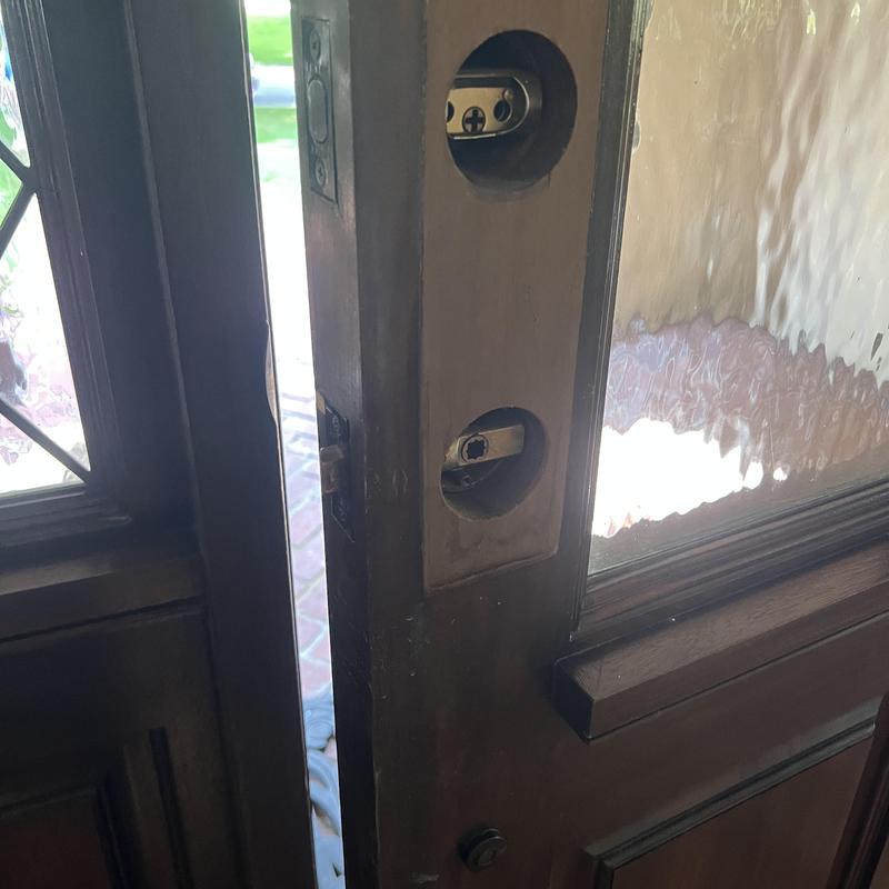 Wooden door lock and knob hole before installation