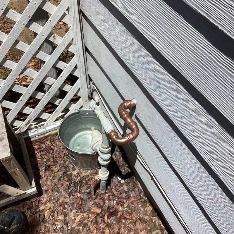 Copper piping connection on outdoor water feed