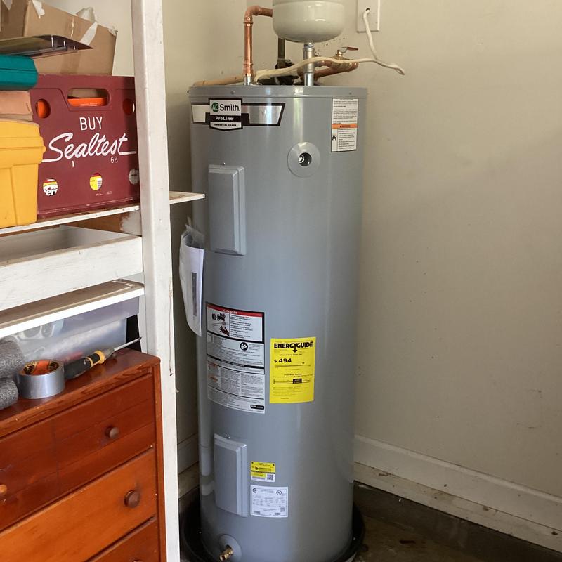 50-gallon electric water heater installed in garage 50-gallon electric water heater installed in garage