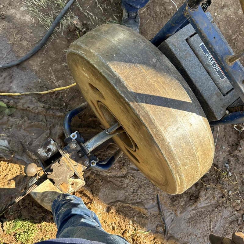 Main sewer line cable inspection machine on dirt ground