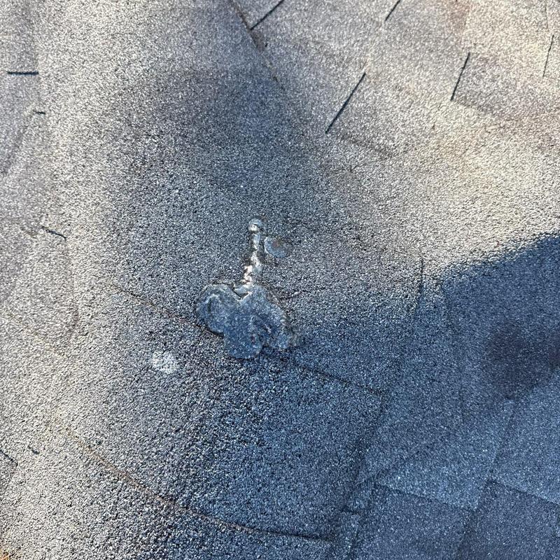 Asphalt shingle roof with hail damage and patching