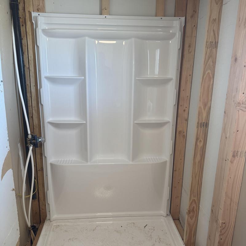 Shower enclosure installed with built-in shelves