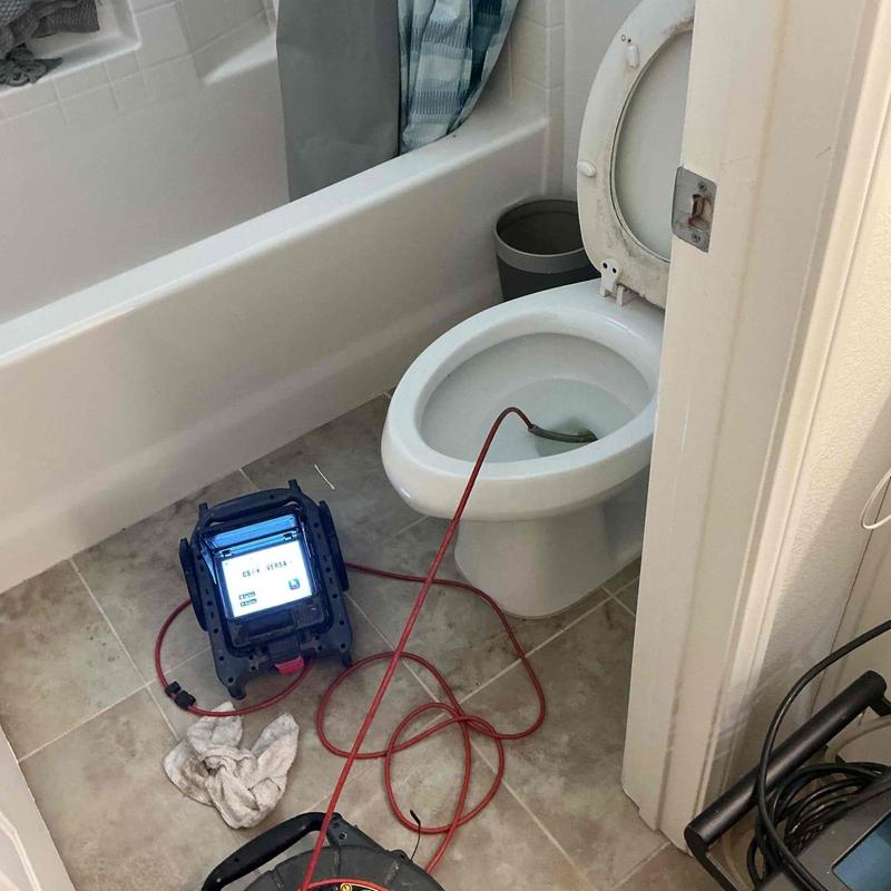 Main drain line camera inspection with toilet access