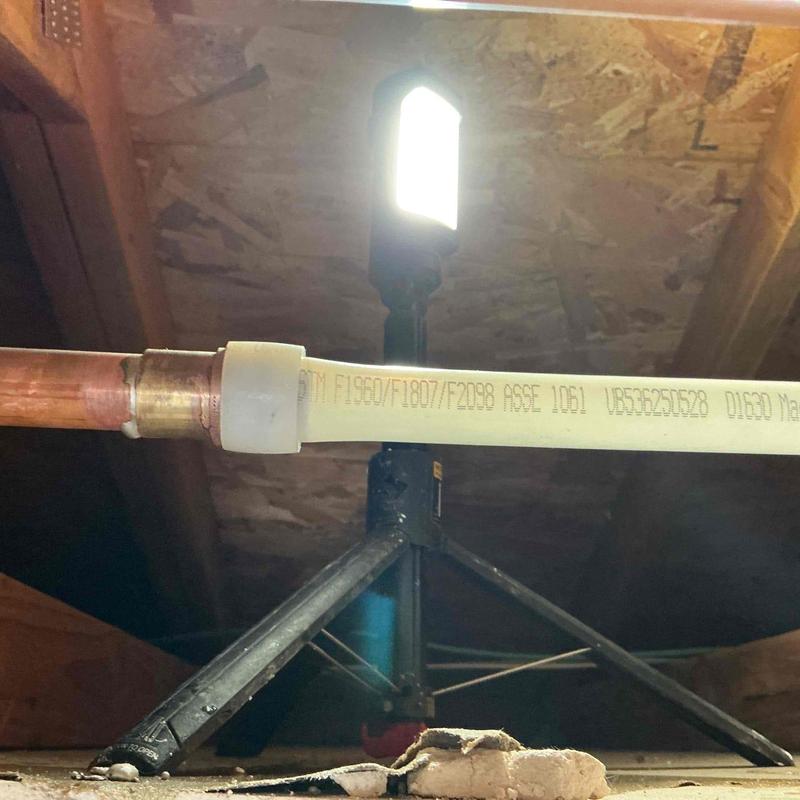 PEX water line connection with copper pipe adapter
