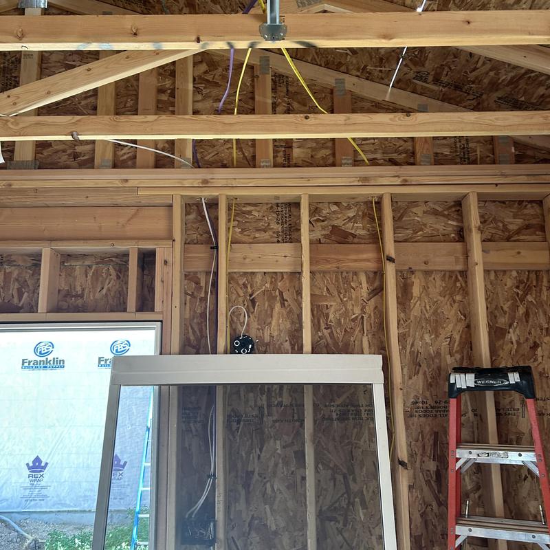 Residential electrical wiring and outlet installation in framing Residential electrical wiring and outlet installation in framing