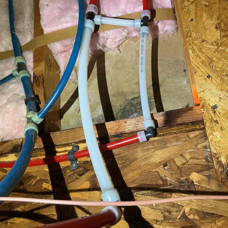 PEX plumbing pipe section replaced with fittings