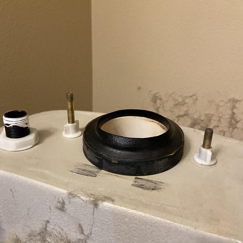 Toilet tank mounting bolts and gasket close-up Toilet tank mounting bolts and gasket close-up