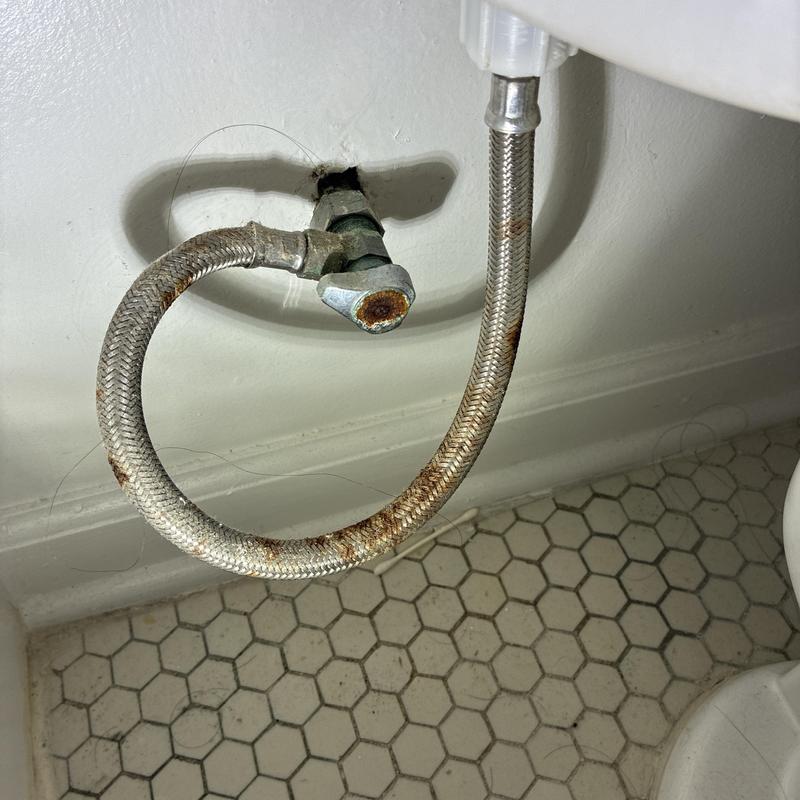 Toilet fill valve flexible supply line with rust deposits