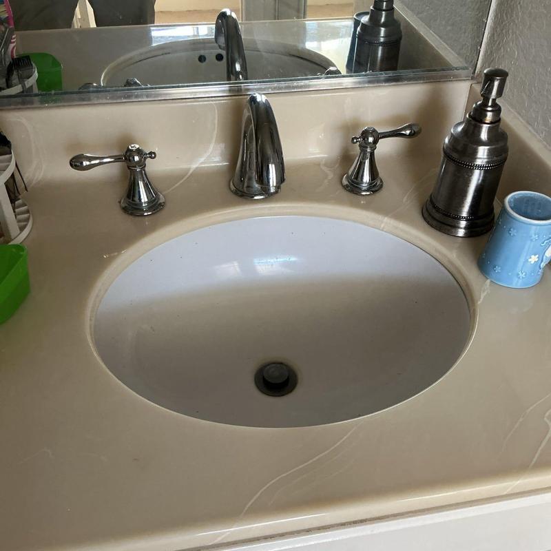 Widespread bathroom faucet and sink installation