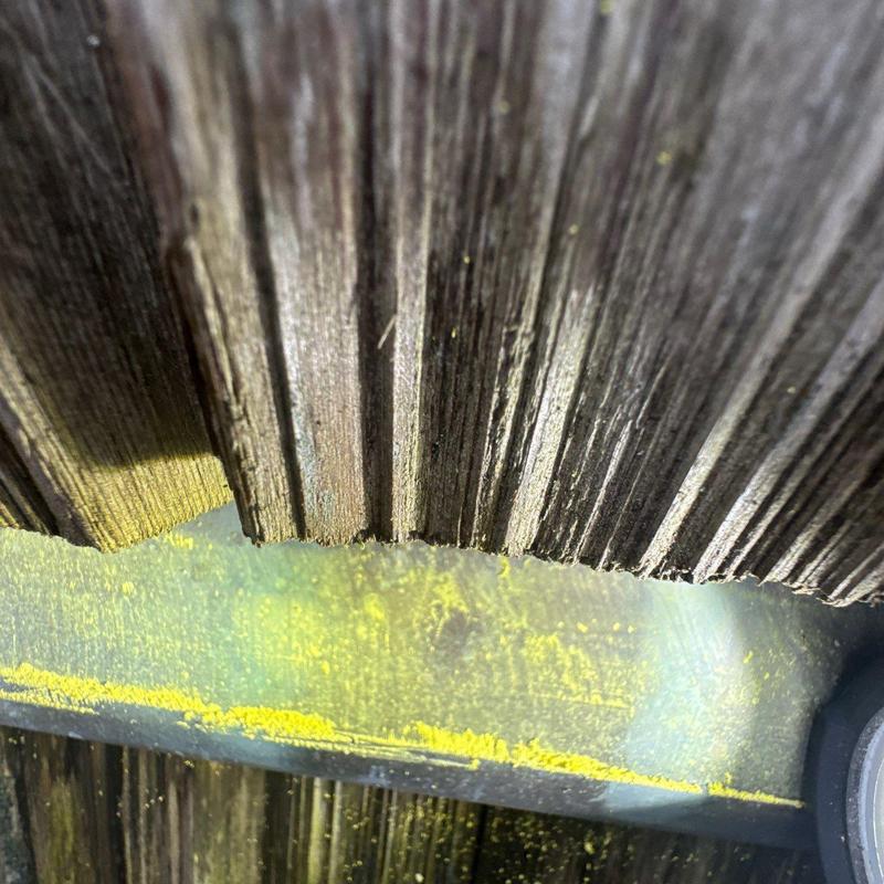 Roof decking close-up showing yellow chalk markings