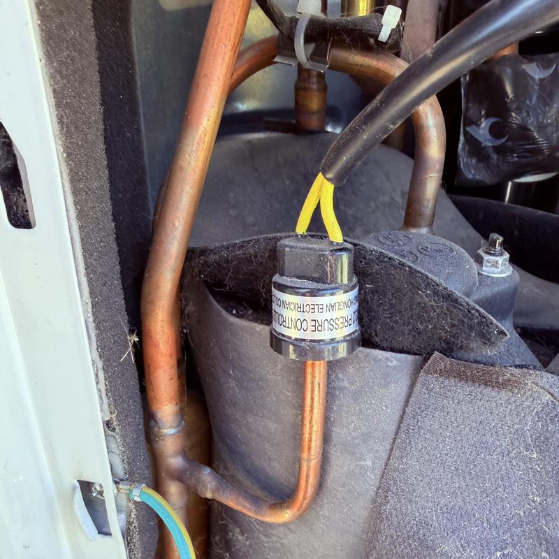 High-pressure switch on mini-split condenser unit High-pressure switch on mini-split condenser unit