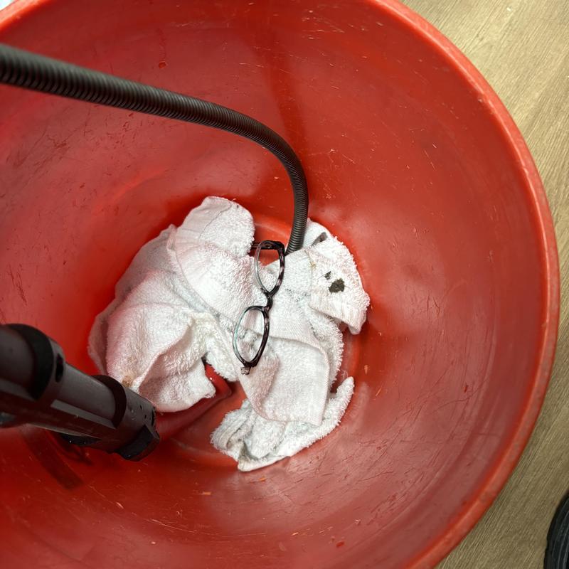 Toilet clog removal with glasses recovered in bucket Toilet clog removal with glasses recovered in bucket