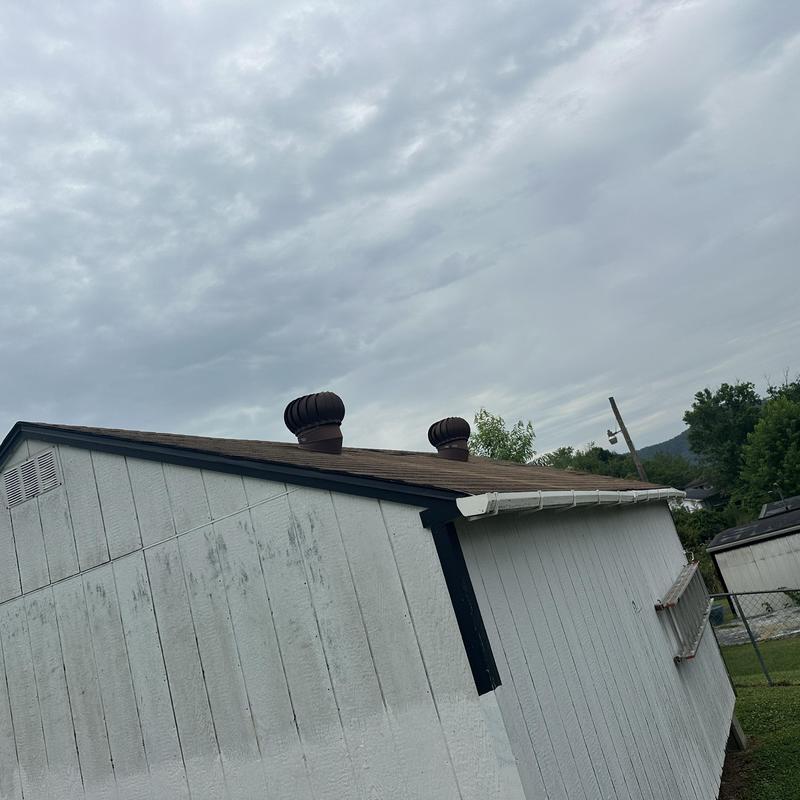 Outbuilding asphalt shingle roof with ventilators Outbuilding asphalt shingle roof with ventilators