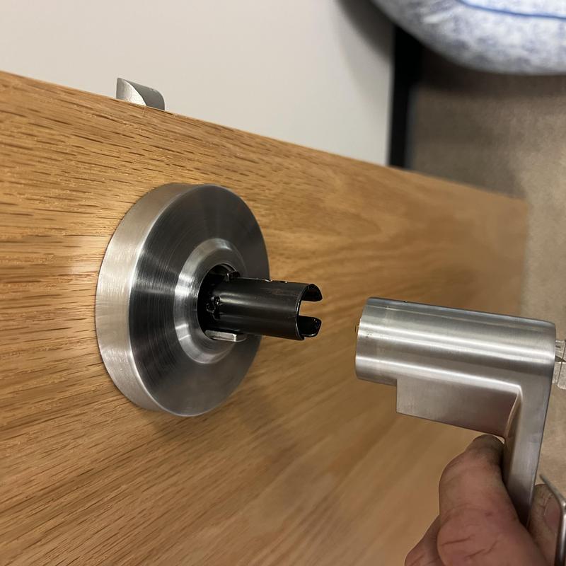 Commercial door lock rekey with stainless steel handle