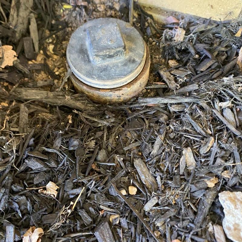 Septic tank outside cleanout with surrounding mulch