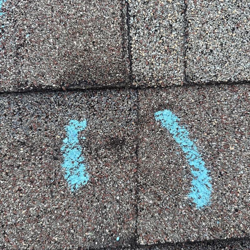Roof shingles with hail damage markings