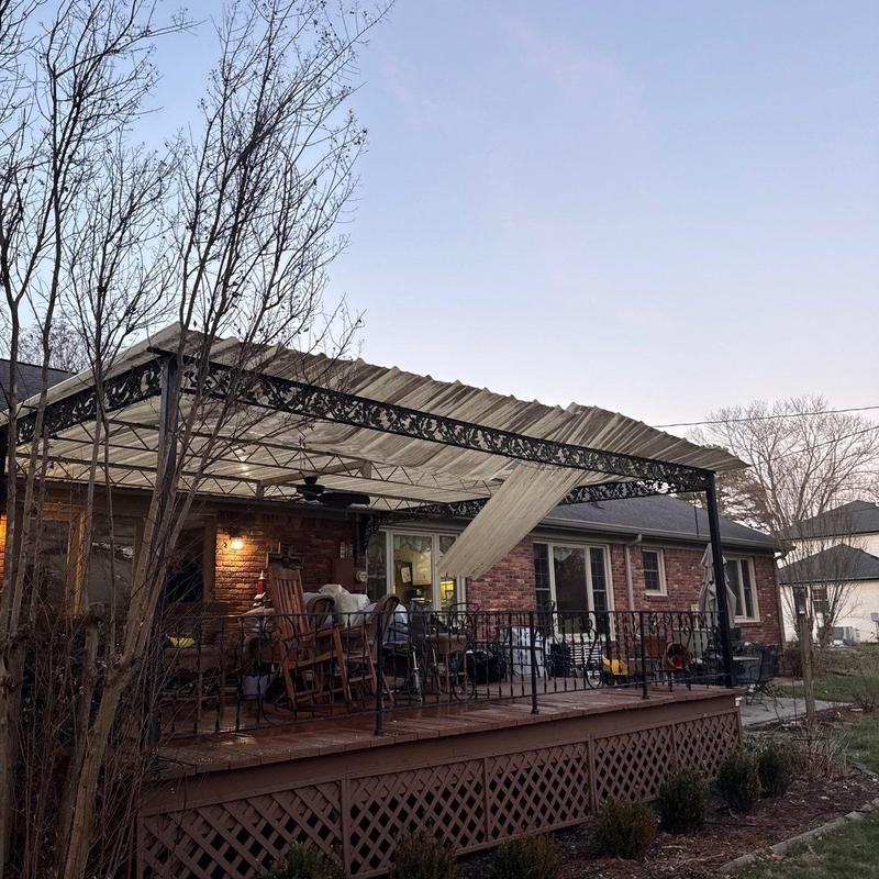 Patio roof panel collapsed with metal frame damage