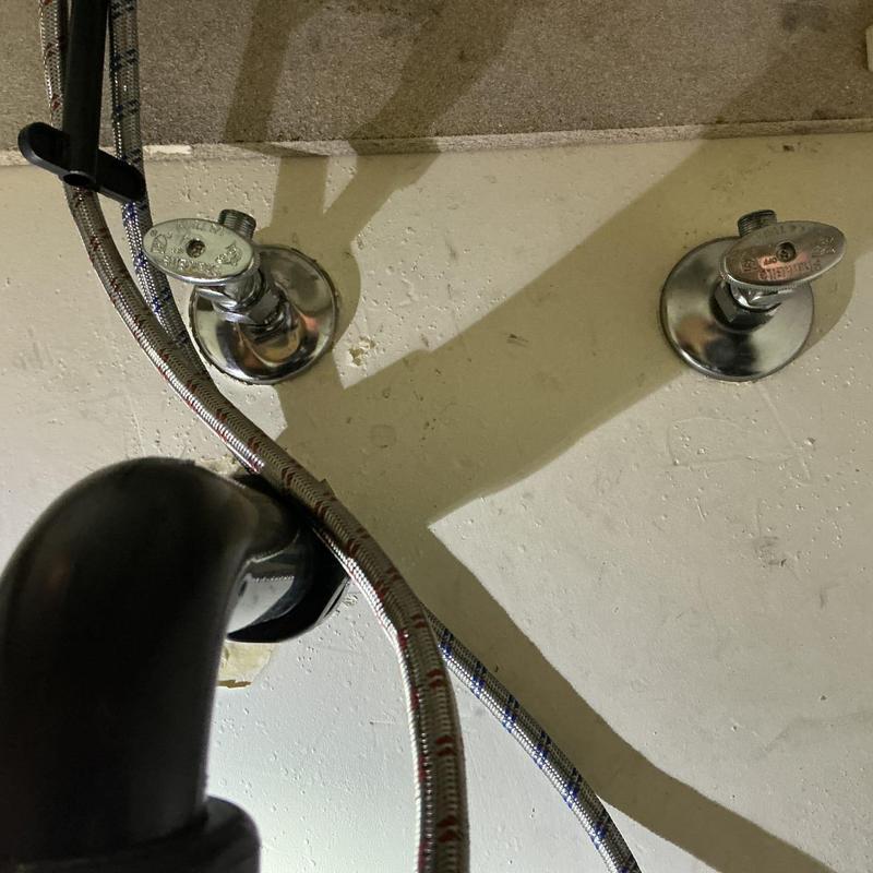 Angle stop valves under sink with supply lines