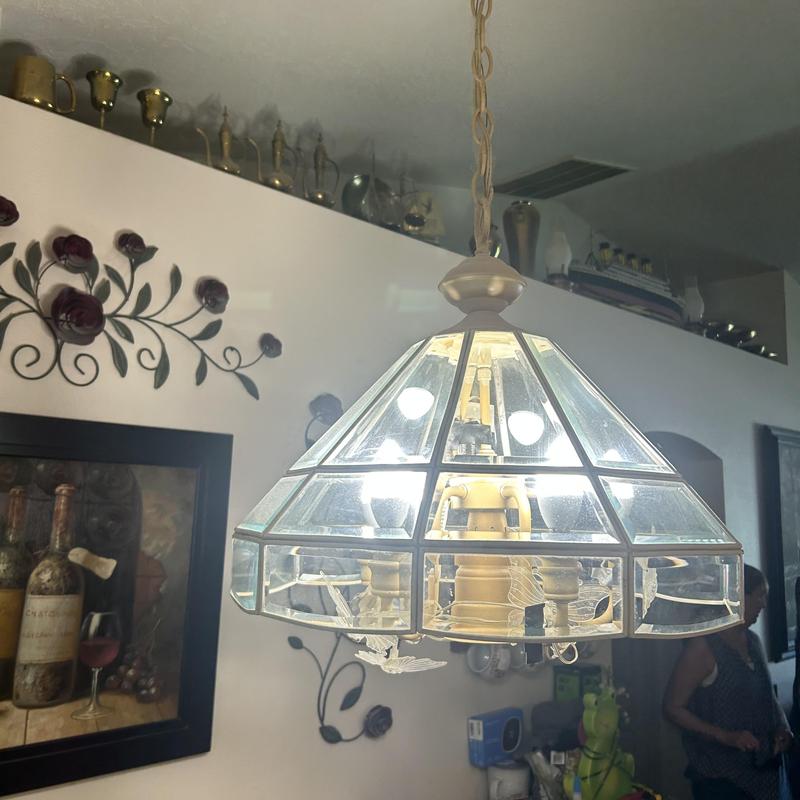 Dimmer switch installed for hanging glass chandelier light