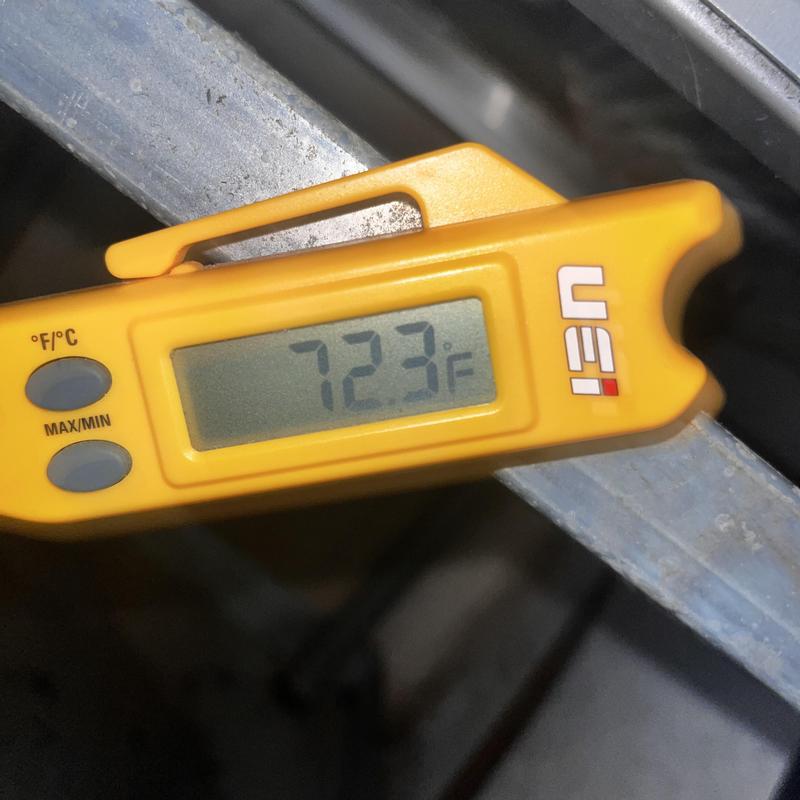 Digital thermometer showing 72.3°F temperature reading