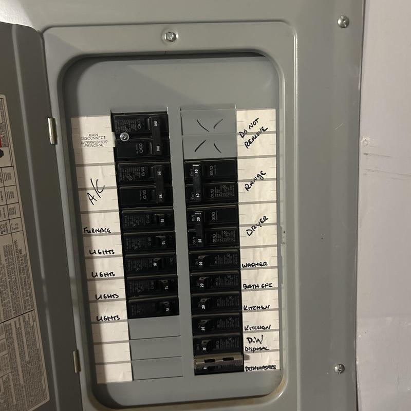 Electrical breaker panel with labeled circuits in Kuna, ID