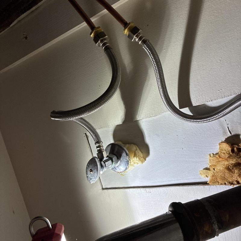 Kitchen faucet supply lines with shutoff valve installation