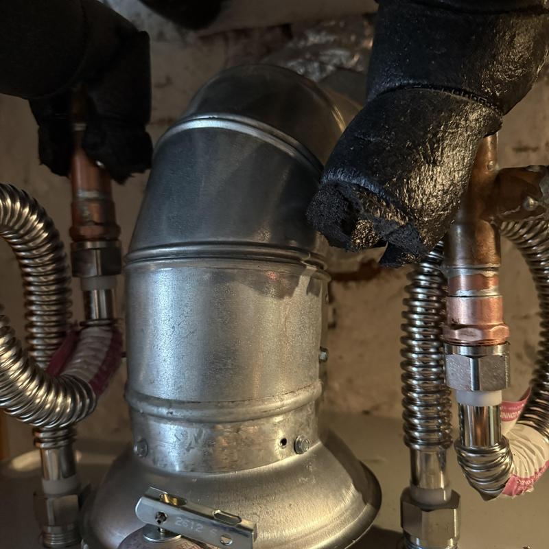 Water heater vent and copper gas plumbing connections