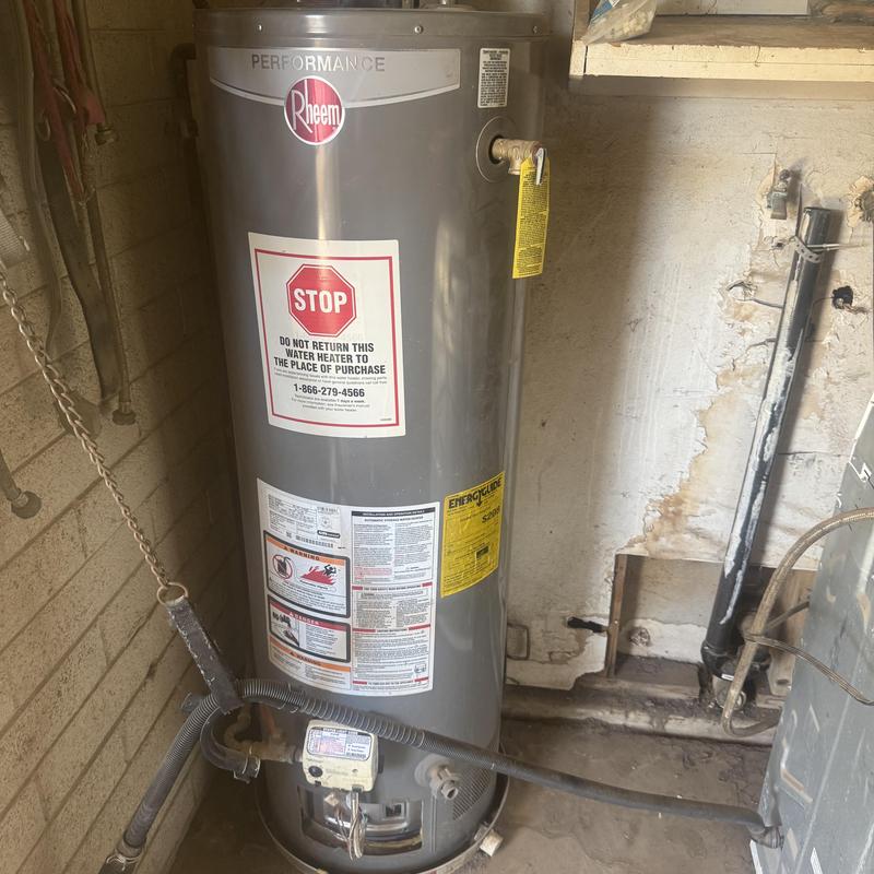 50-gallon Rheem gas water heater installation